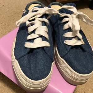 Denim Blue Platform Lace-Up Women's Sneakers